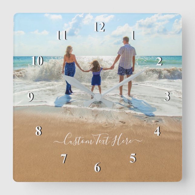 Family - Custom Photo and Text - Your Own Design Square Wall Clock (Front)