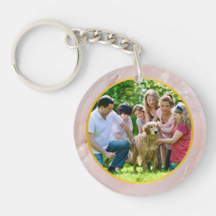 Family Custom Photo in Gold & elegant Pink marble Key Ring