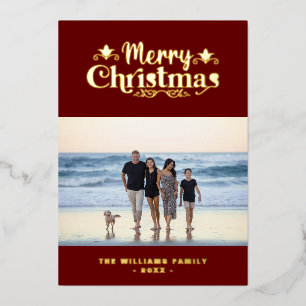 Family Custom Photo Merry Christmas Simple Modern Foil Holiday Card