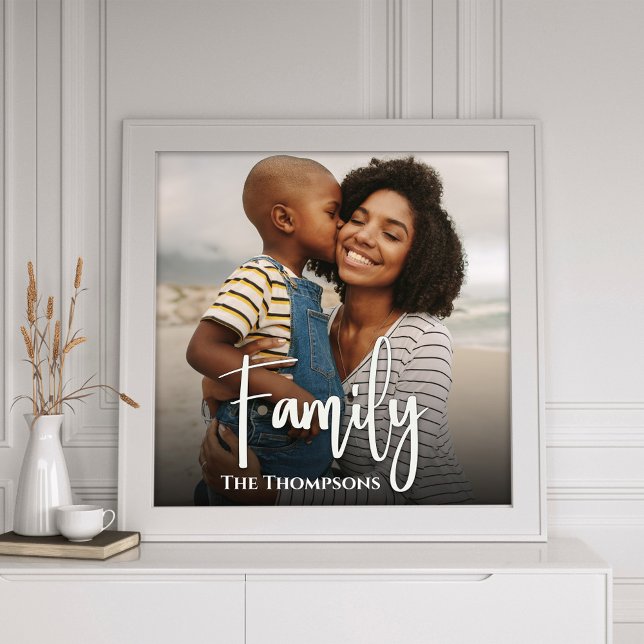 Family Custom Photo Simple Template Print (Simple Family typography white text photo print.)