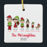 Family Cute Christmas Characters With Dog Ceramic Ornament<br><div class="desc">Decorating the tree will be so much fun this holiday season with this cute personalised family of 5 christmas ornament. This ornament even includes your favourite furry friend. This ornament is available in a variety of different options for dads, moms and kids. Visit my entire collection to see all choices....</div>