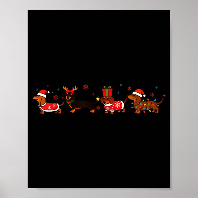 Family Dachshund Santa Sleigh Reindeer Snow Christ Poster (Front)