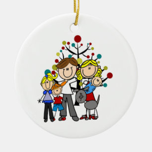 Family Dad Mum Girl Boy Baby Grey Dog Ceramic Ornament