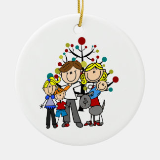 Family Dad Mum Girl Boy Baby Grey Dog Ceramic Ornament