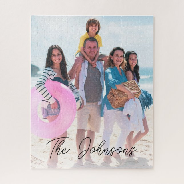 Family Day | Modern Photo Name Personalised Jigsaw Puzzle (Vertical)