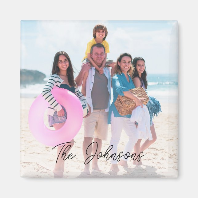 Family Day Modern Photo Name Personalised Magnet (Front)