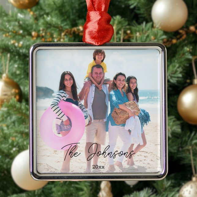 Family Day | Modern Photo Name Personalised Metal Ornament (Creator Uploaded)