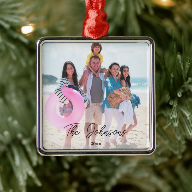 Family Day | Modern Photo Name Personalised Metal Ornament (Tree)