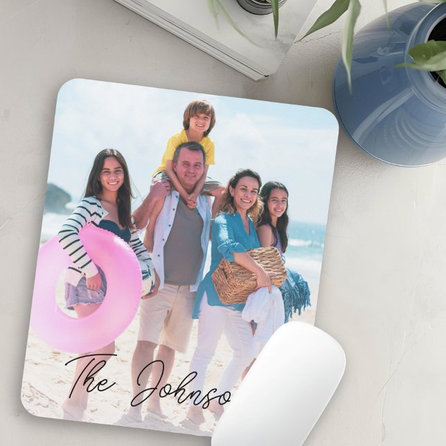 Family Day | Modern Photo Name Personalised Mouse Pad (Creator Uploaded)