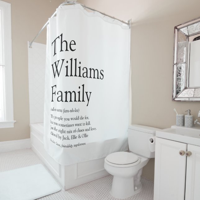 Family Definition Black and White Fun Shower Curtain (In Situ)