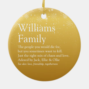 Family Definition Gold Christmas Snowflakes Ceramic Ornament