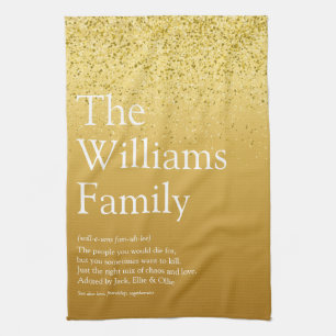 Family Definition Gold Glitter Glam Modern Fun Tea Towel