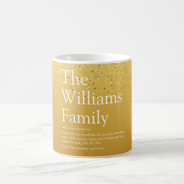 Family Definition Gold Glitter Modern Fun Glam Coffee Mug (Center)