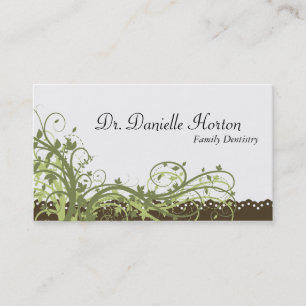 Family Dentist Business Card Green Elegant Floral
