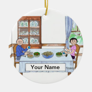 Family Dinner, Couple - Personalised Cartoon Ceramic Tree Decoration