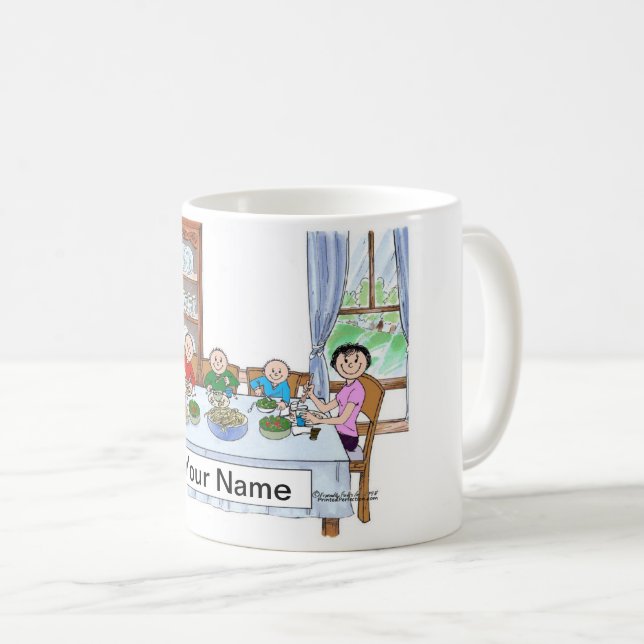 Family Dinner, Couple with Three Children Coffee Mug (Front Right)
