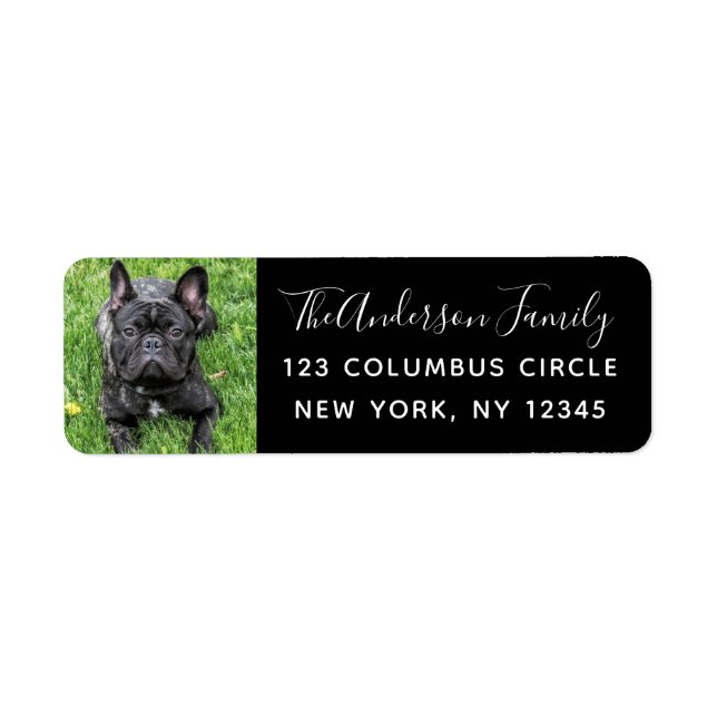 Family Dog Photo Black Custom Return Address Label (Front)