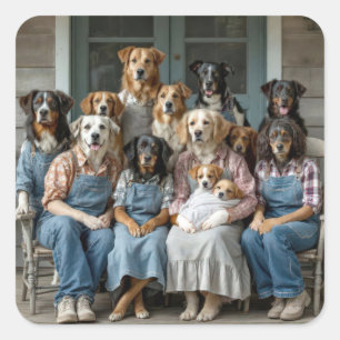 Family Dog Portrait Square Sticker