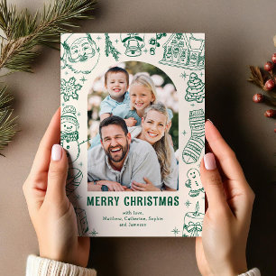 Family Doodle Photo Christmas Holiday Card