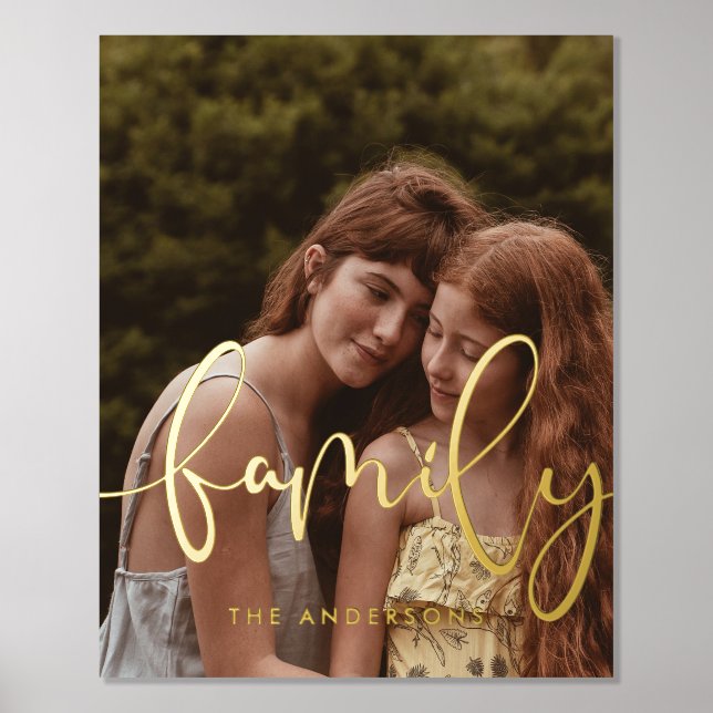 Family elegant calligraphy overlay photo foil prints (Front)