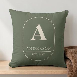 Family Established Olive Green Custom Monogram Cushion