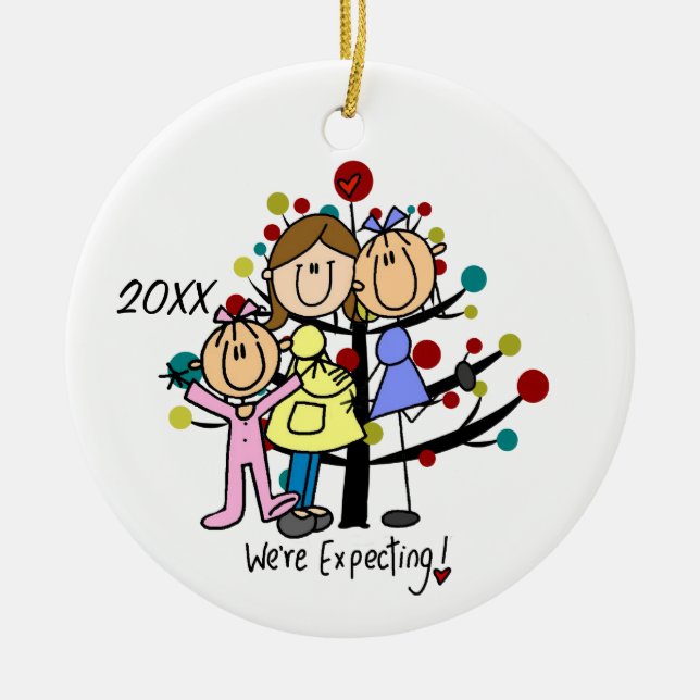 Family  Expectant Couple Two Moms Toddler Girl Ceramic Ornament (Front)
