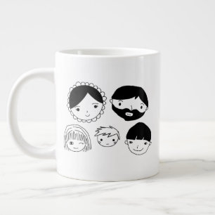 Family Faces Cartoon Large Coffee Mug