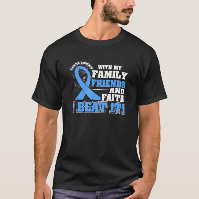 Family Faith I Beat It Prostate Cancer Awareness R T-Shirt (Front)