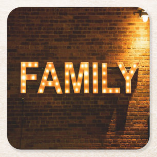 Family Fam Lights love Square Paper Coaster