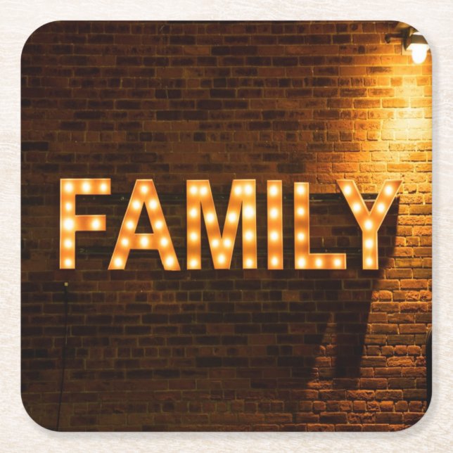 Family Fam Lights love Square Paper Coaster (Front)