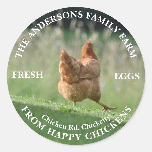 Family Farm Custom Funny Chicken Photo Template Classic Round Sticker ...
