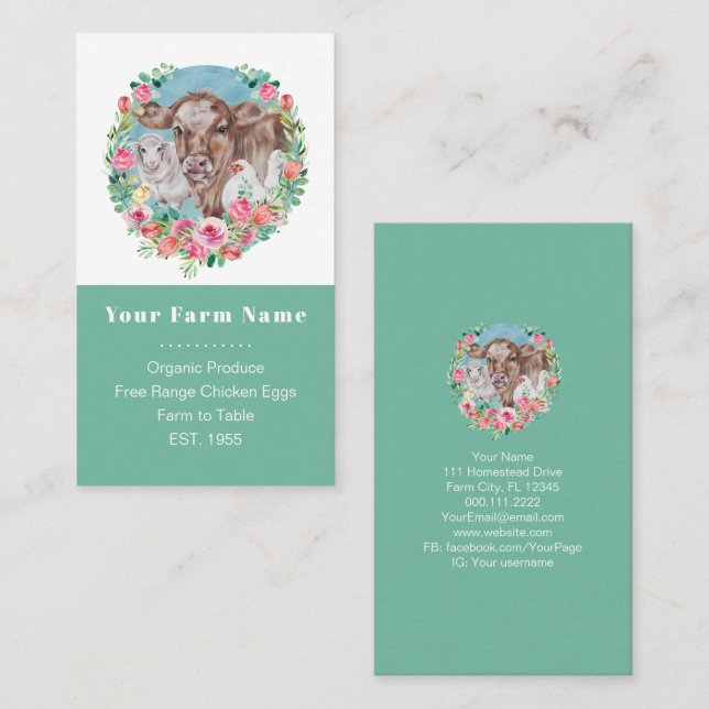 Family Farm Homestead Chickens Garden Colour Block Business Card (Front/Back)