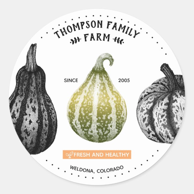 Family Farm Pumpkins Ink Stipple Drawing Sticker (Front)