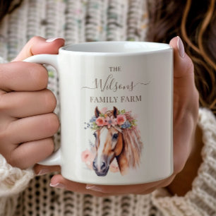 Family Farm Rustic Flower Crown Horse Coffee Mug