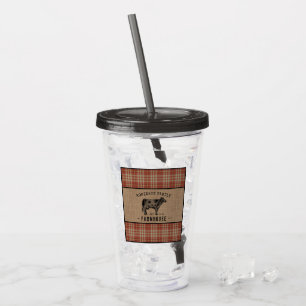 Family Farmhouse Rustic Cow Red Plaid Burlap Acrylic Tumbler