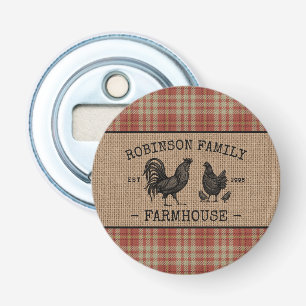 Family Farmhouse Vintage Red Plaid Burlap Bottle Opener
