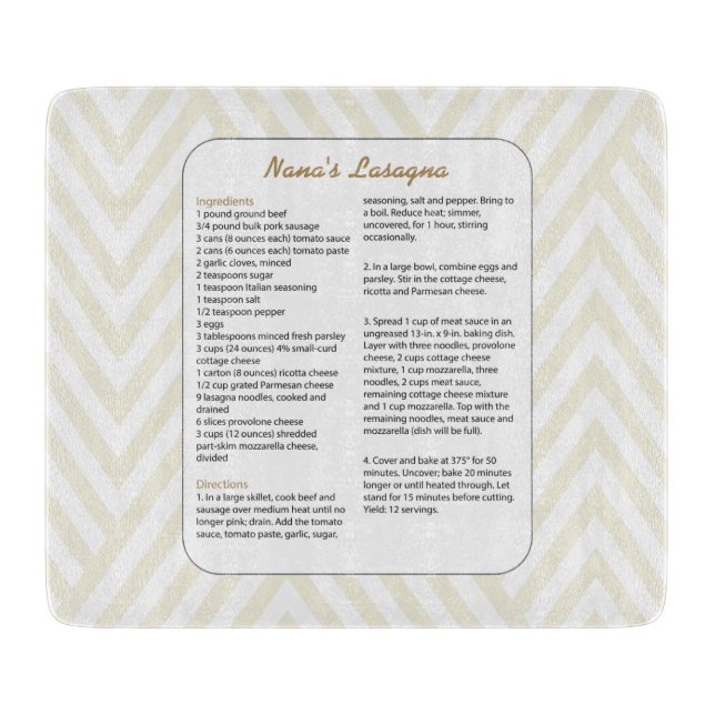 Family Favourite Recipe Chevron - Lasagne Cutting Board (Front)