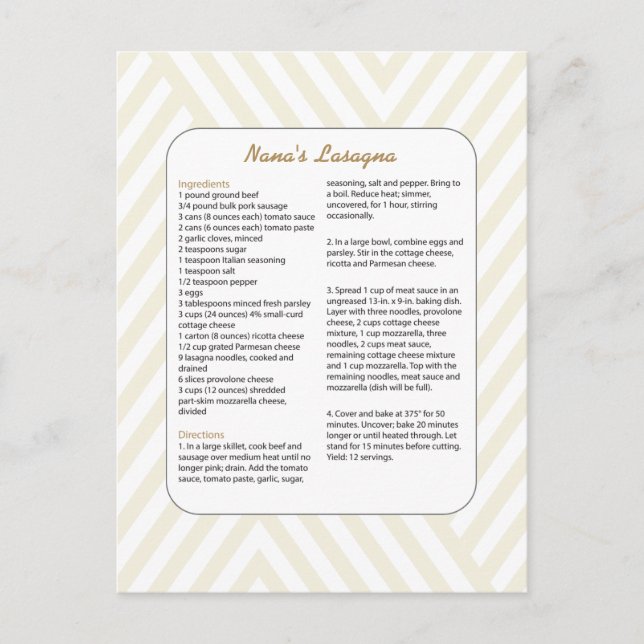 Family Favourite Recipe Chevron - Lasagne Postcard (Front)