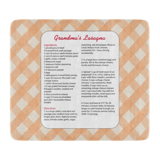 Family Favourite Recipe Retro - Lasagne Cutting Board (Front)