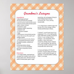 Family Favourite Recipe Retro - Lasagne Poster