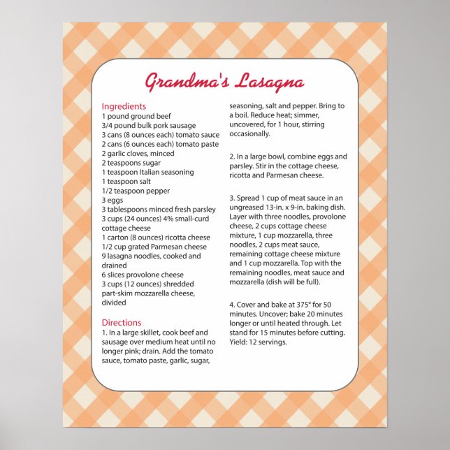 Family Favourite Recipe Retro - Lasagne Poster (Front)