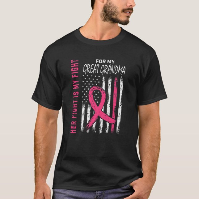 Family Fight Pink Great Grandma Breast Cancer Awar T-Shirt (Front)