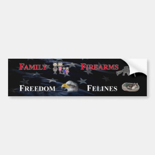 family, firearms, freedom and felines bumper stick bumper sticker