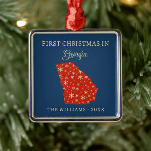 Family First Christmas In Georgia USA State Metal Ornament