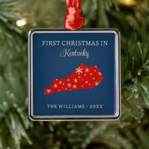 Family First Christmas In Kentucky USA State Metal Ornament