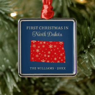 Family First Christmas In North Dakota USA State Metal Ornament