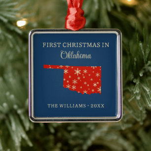 Family First Christmas In Oklahoma USA State Metal Ornament