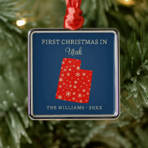 Family First Christmas In Utah USA State Metal Ornament