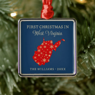 Family First Christmas In West Virginia USA State Metal Ornament