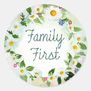 Family First Circle of Daisies Classic Round Sticker